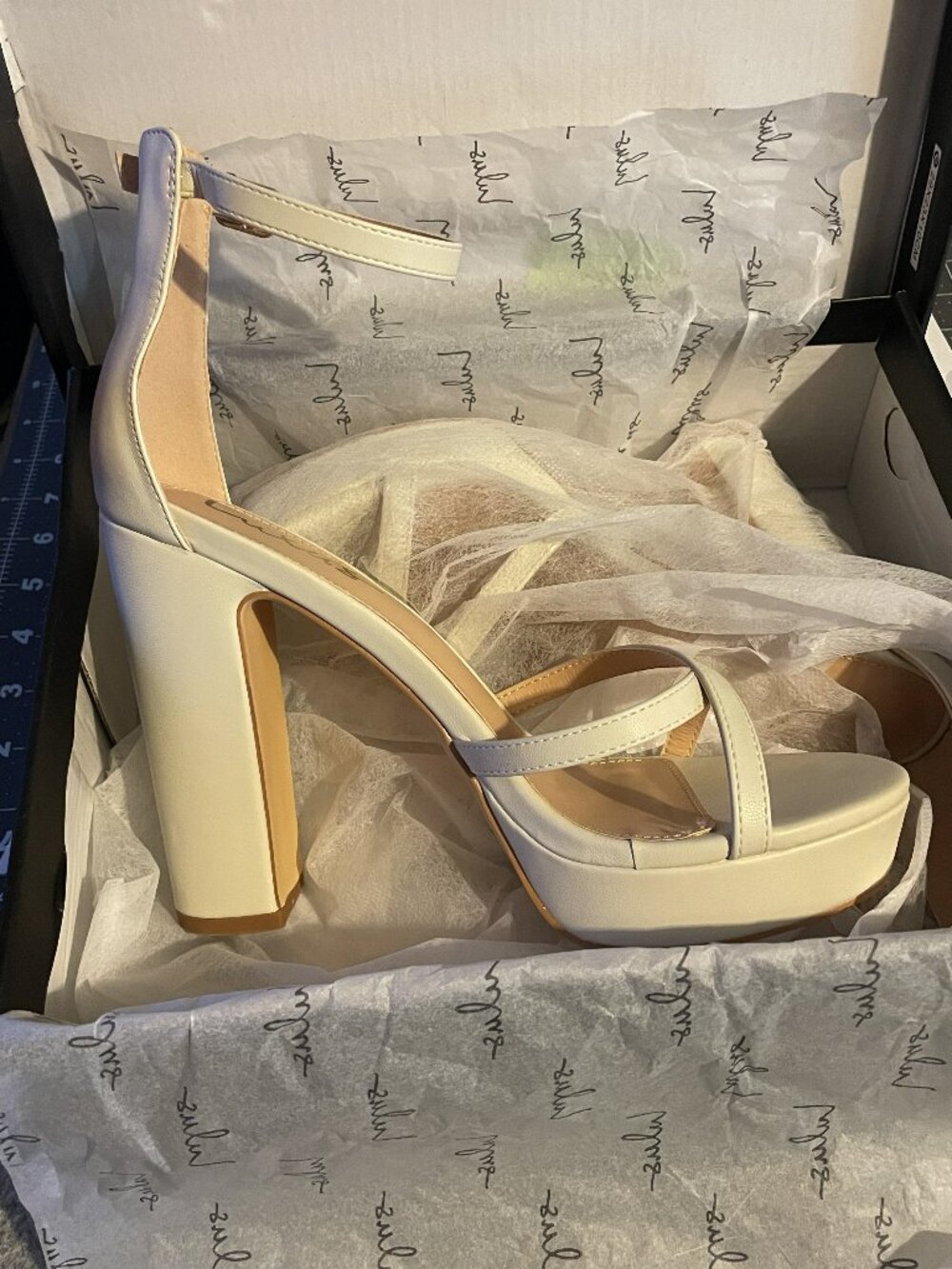 Lulus Dale Bone Platform Ankle Strap High Heel Sandals, Size 9 NWT